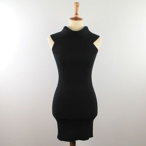 A.L.C. Black Ribbed Turtleneck Collar Sleeveless Bodycon Knit Mini Dress S